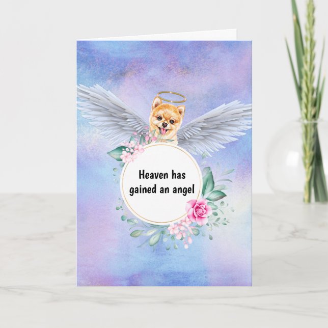 Pet memorial Pomeranian watercolor sky angel wings Card (Front)