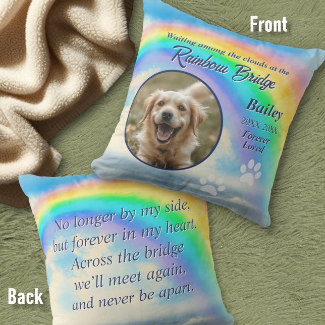 Pet Memorial Rainbow Bridge Photo & Keepsake Cushion (Front/Back)