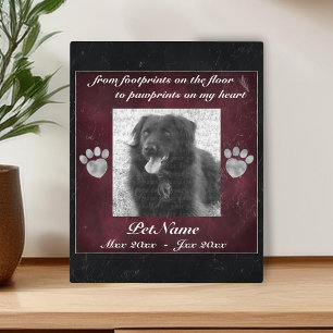 Pet Memorial Red Black Marble Effect Silver Paws Plaque