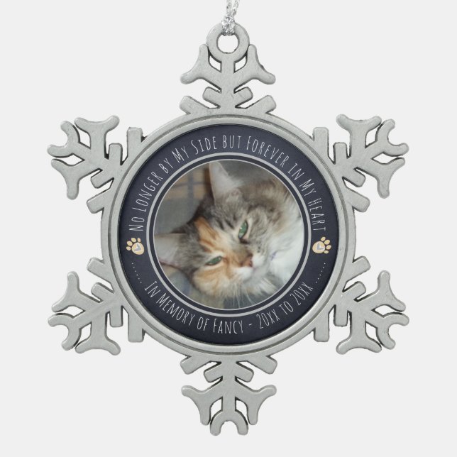 Pet Memorial Remebrance One Photo Snowflake Pewter Christmas Ornament (Front)