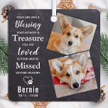 Pet Memorial Remembrance Poem Modern Dog 2 Photo  Metal Tree Decoration<br><div class="desc">Our modern pet memorial ornament, is a beautiful way to remember your beloved dog. The ornament features the poem " Your life was a Blessing, your memory a Treasure, you are Loved beyond words, Missed beyond measure ". and has a modern, simple, and elegant design. It serves as a dog...</div>