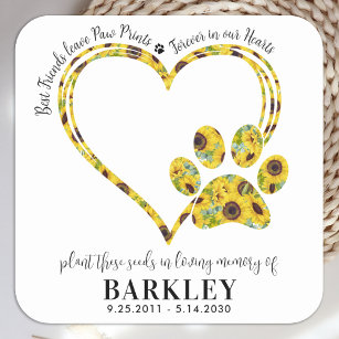 Pet Memorial Seed Packet Paw Print Heart Sunflower Square Sticker