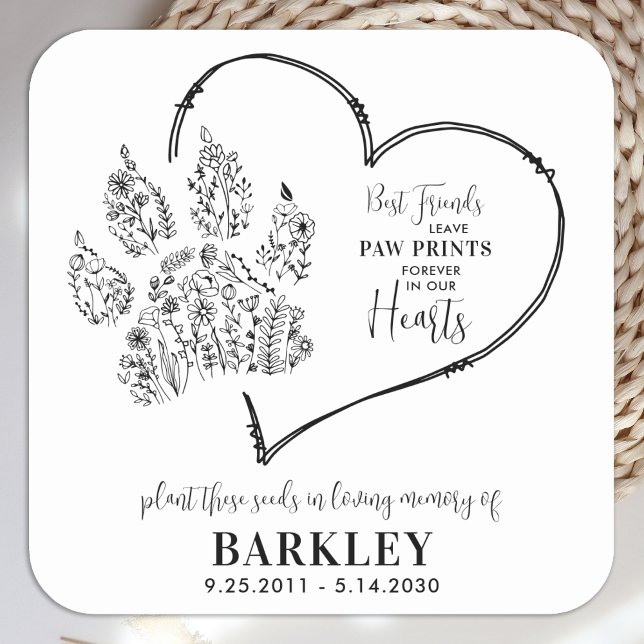 Pet Memorial Seed Packet Paw Print Wildflowers  Square Sticker (Creator Uploaded)