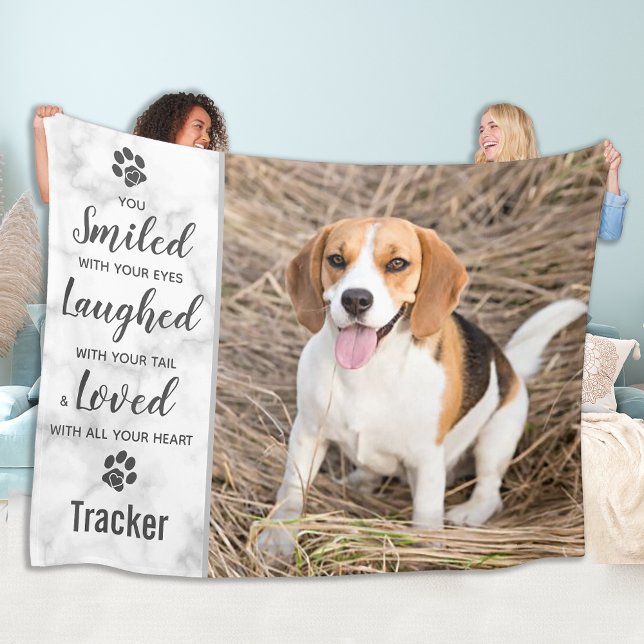 Pet Memorial Smiled Laughed Loved Custom Photo Dog Fleece Blanket (Creator Uploaded)