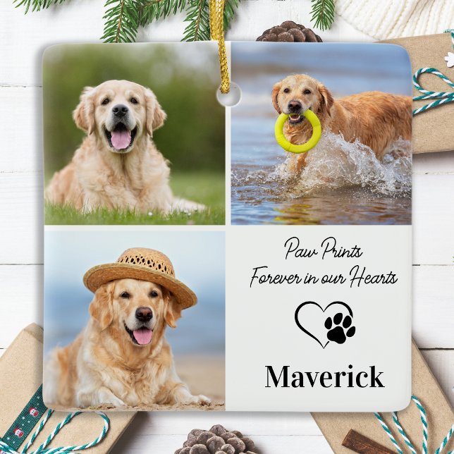 Pet Memorial Sympathy Personalised 3 Photo Collage Ceramic Ornament (Creator Uploaded)