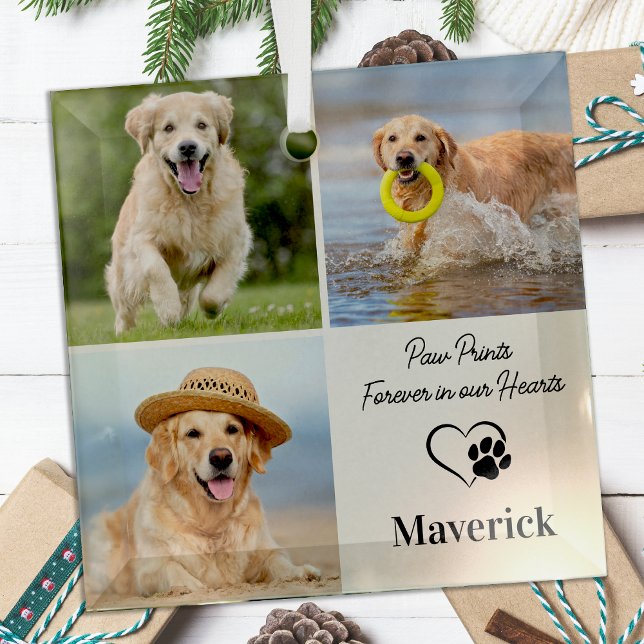 Pet Memorial Sympathy Personalised 3 Photo Collage Glass Tree Decoration (Creator Uploaded)