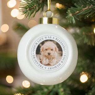 Pet Memorial Treasured Memory Elegant Chic Photo Ceramic Ball Christmas Ornament
