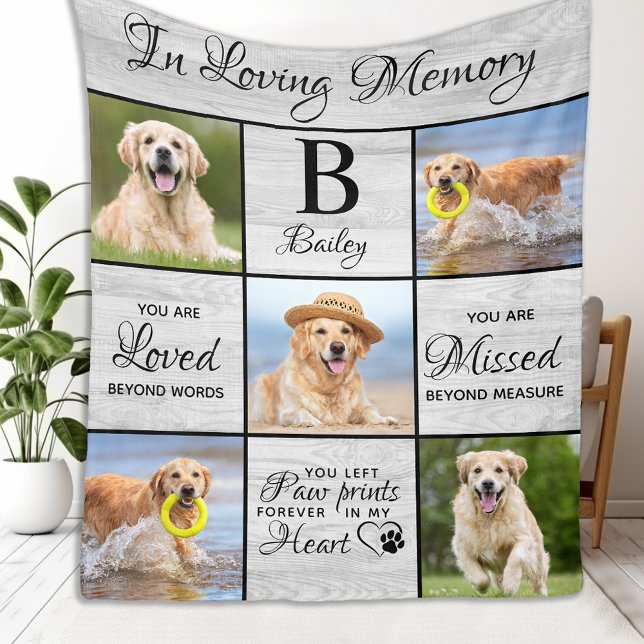 Pet Memorial Unique 5 Photo Pet Loss Keepsake Dog Fleece Blanket (Creator Uploaded)