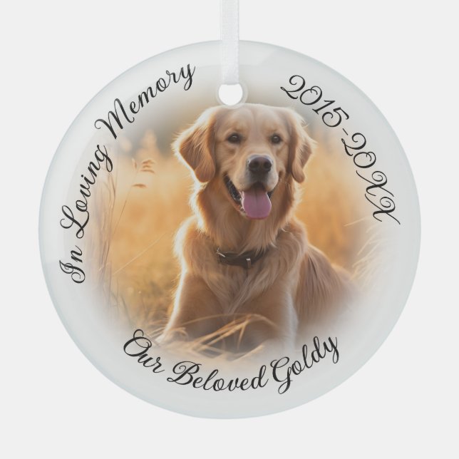 Pet Memorial With Soft White Photo Vignette Glass Tree Decoration (Front)