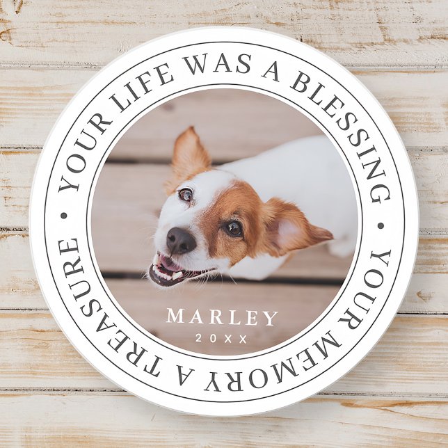 Pet Memorial Your Life a Blessing Modern Photo Classic Round Sticker (Creator Uploaded)