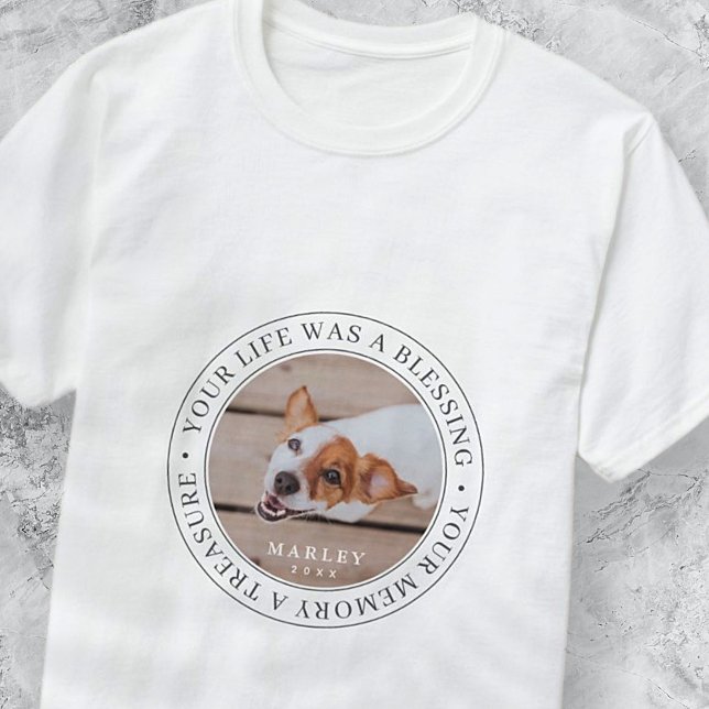 Pet Memorial Your Life a Blessing Modern Photo T-Shirt (Creator Uploaded)