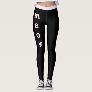 Pet Mom Cat Lover Cute Meow Paw Black Pink Stripes Leggings