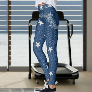 Pet Mum Faux Denim Patchy Jagged Stars Blue Jeans Leggings