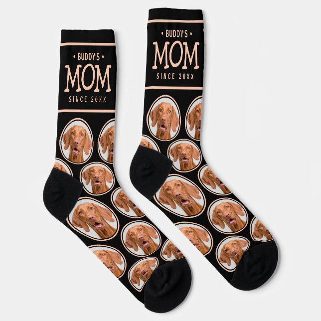 Pet Mum Gift Dog Cat Photo Pattern Black & Pink Socks (Right)