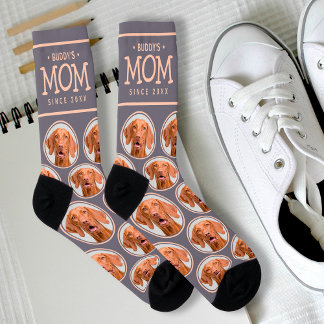 Pet Mum Gift Dog Cat Photo Pattern Purple & Pink Socks
