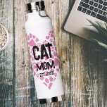 Pet Mum Mama to Cat Dog Paw Print Love Heart  Water Bottle<br><div class="desc">Customisable text is adaptable to cat or dog mamas with paw print heart.</div>