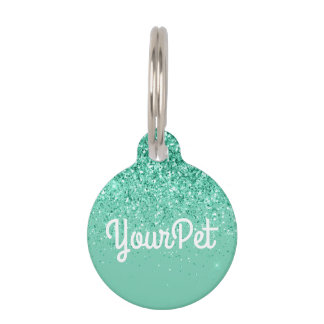 Pet Name & Address Tag Glitter Look Aqua