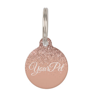 Pet Name & Address Tag Glitter Look Rose Gold