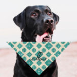 Pet Name Bandanna | Patterned | Vintage | Teal<br><div class="desc">Small or large,  this pet bandanna can be used for dogs or cats. Minimal,  modern,  and customisable with your pet's name OR monogram. 
All text is customisable ↣ just click the ‘Personalise’ button.</div>