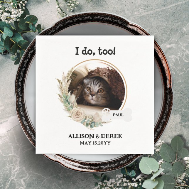 Pet Name Dog Cat Custom Photo Wreath Wedding Napki Napkin (Creator Uploaded)