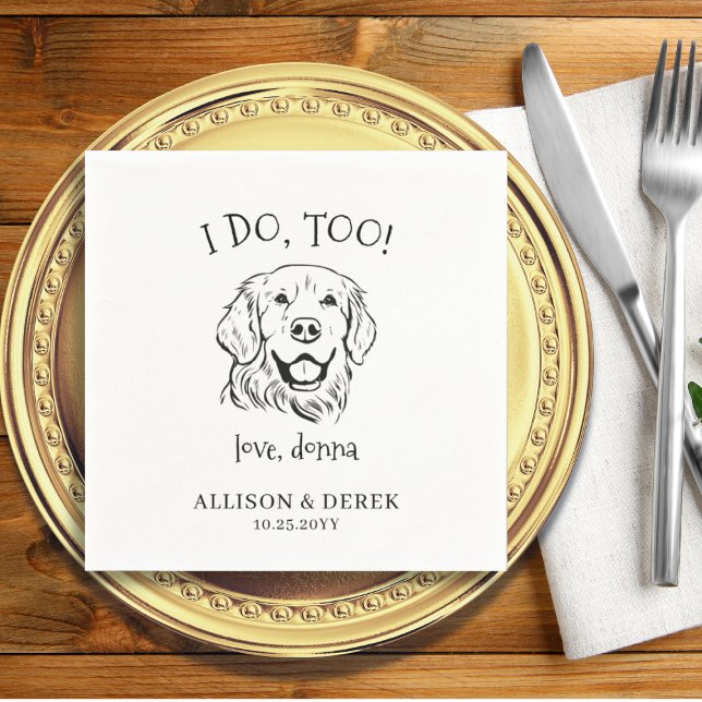 Pet Name Golden Retriever Drawing Dog Wedding  Napkin (Creator Uploaded)