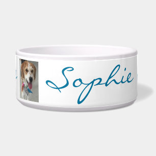 Pet Name & Photo, Blue Script on White
