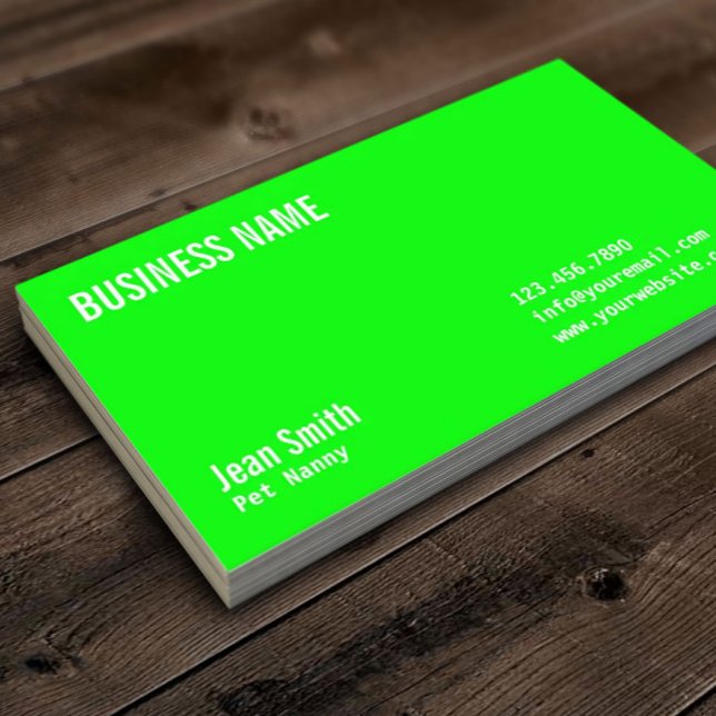 Pet Nanny Plain Neon Green Business Card (Creator Uploaded)