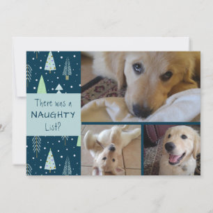 Pet Naughty or Nice Blue Trees 3 Photos Holiday Card