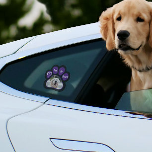 Pet on Board Purple Paw Print with Heart Photo