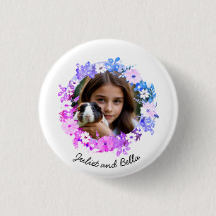 Pet & Owner Photo Custom Names Floral Pin