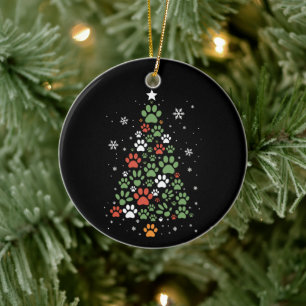 Pet Paw Christmas Tree Cats Dog Lover Xmas Ceramic Tree Decoration