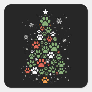 Pet Paw Christmas Tree Cats Dog Lover Xmas Square Sticker