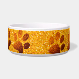 Pet paw dark gold glitter print on gold background