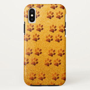 Pet paw gold glitter print on gold background Case-Mate iPhone case