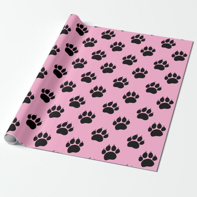 Pet Paw Pattern On Pink Wrapping Paper (Unrolled)