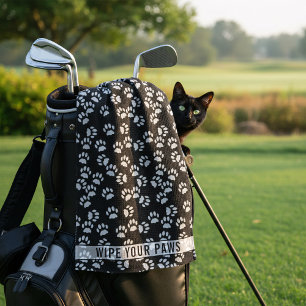 Pet Paw Print Black and Grey Custom Golf Towel