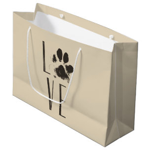 Pet Paw Print Love Typography Large Gift Bag