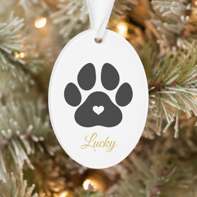 Pet Paw Print Personalised Gold Pet Name Photo Ornament (Tree)