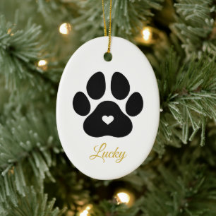 Pet Paw Print Personalized Gold Pet Name Photo Ceramic Tree Decoration