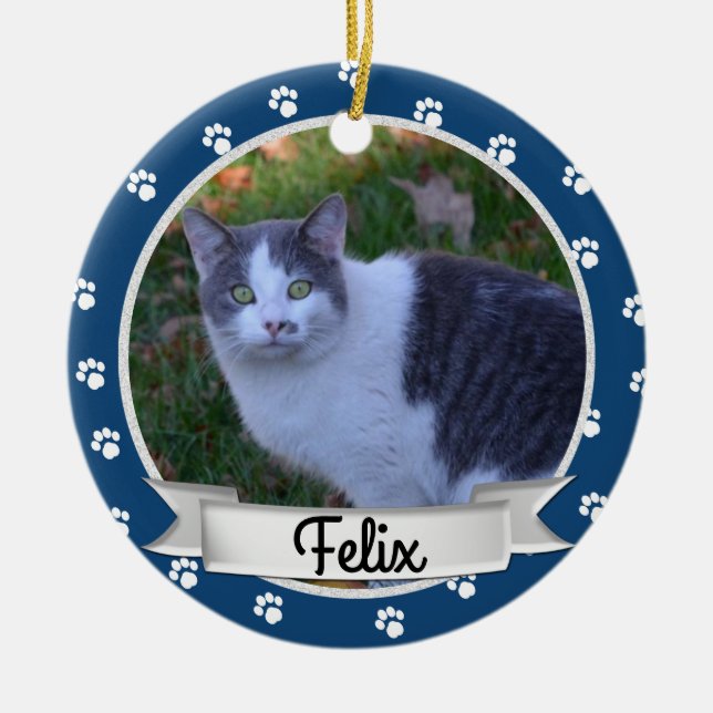 Pet Paw Print Photo Keepsake  Ceramic Ornament (Front)