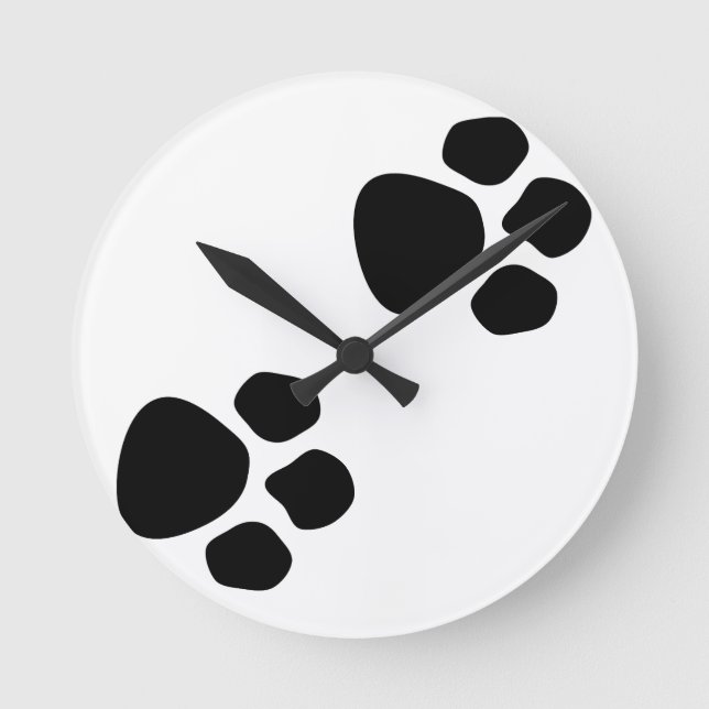 Pet Paw Print Wall Art on Wooden Picture Ledge  Round Clock (Front)