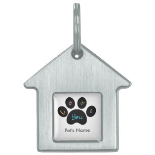 "Pet Paw Print with Love You" Customisable Pet ID Tag