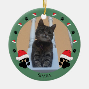 Pet Paw Prints Santa Hat Colourful Personalised Ceramic Tree Decoration