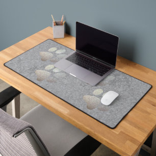 Pet paw silver glitter print on grey background desk mat
