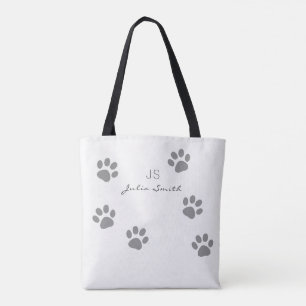 pet paws animal pattern with your name on white tote bag