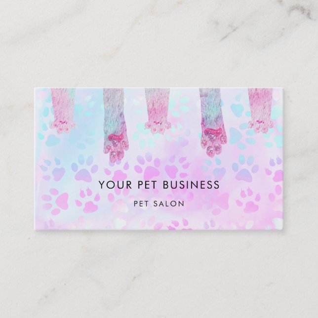 pet paws purple blue pattern business card (Front)