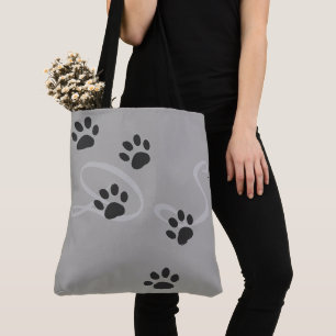 Pet Paws with a pattern of names on grey Tote Bag