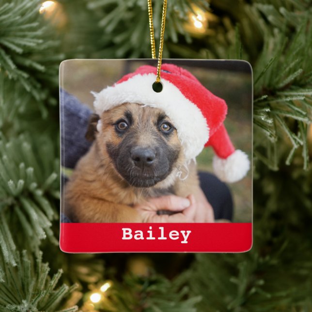 Pet Personalised Classic Red Green Pine Tree  Ceramic Ornament (Tree)