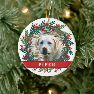 Pet Personalised Photo Christmas Wreath Ceramic Ceramic Tree Decoration