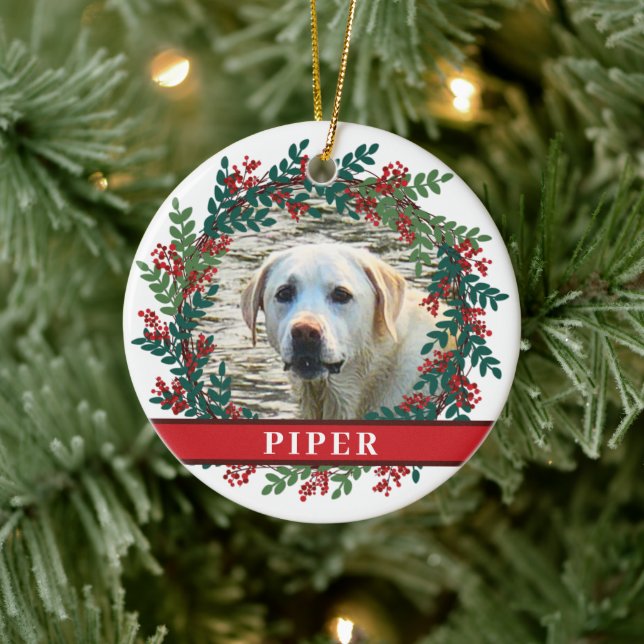 Pet Personalised Photo Christmas Wreath Ceramic Tree Decoration (Tree)
